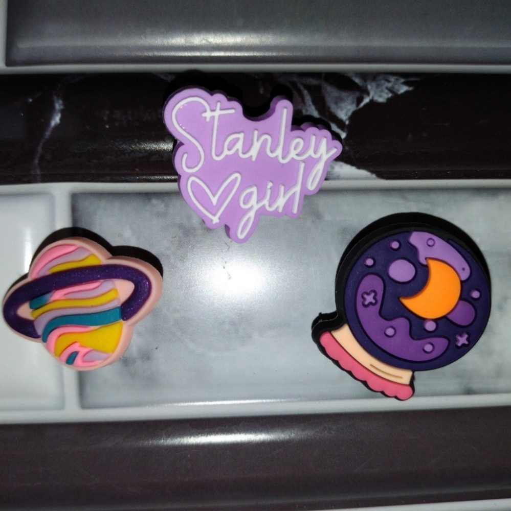 Purple Stanley Girl, Saturn & Crystal Ball Shoe Charms Set NEW